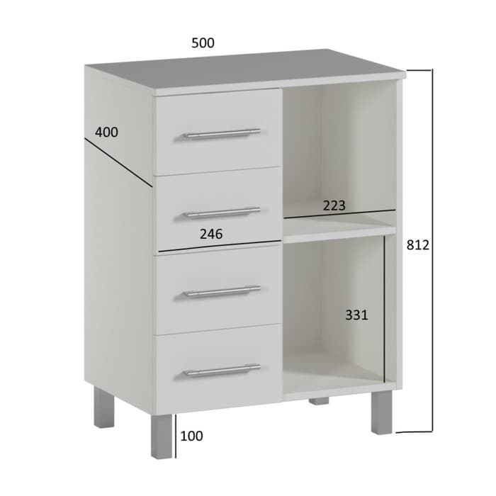 Комод для ванной комнаты, 4 ящиков, 1 дверца, 500×400×800 мм, цвет белый