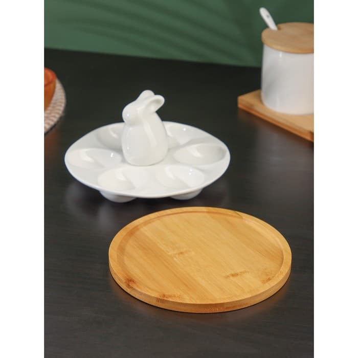 Подставка для яиц 6 ячеек BellaTenero «Зайка», 16.5×9.5 см, фарфор, белая