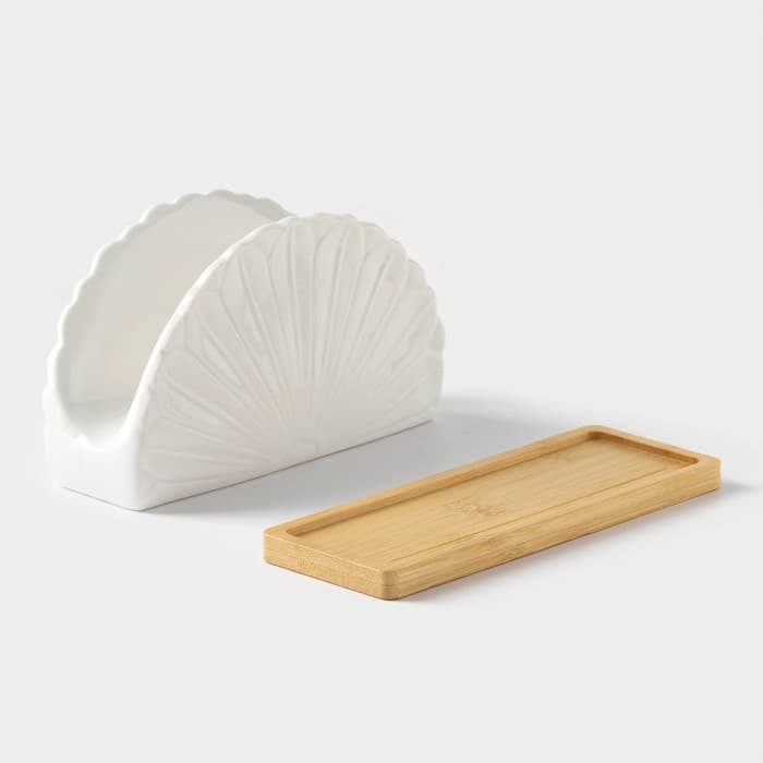 Салфетница BellaTenero «Тюльпан», 15.5×9 см, на бамбуковой подставке, фарфор, белая