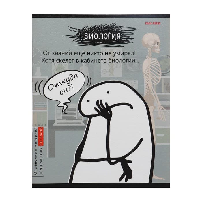 Тетрадь предметная 48 листов в клетку Школьные мемасики «Биология», обложка мелованный картон, тиснение холст, блок офсет