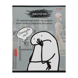 Тетрадь предметная 48 листов в клетку Школьные мемасики «Биология», обложка мелованный картон, тиснение холст, блок офсет