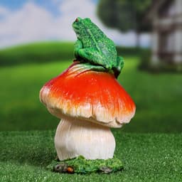 Садовая фигура из полистоуна «Гриб с лягушкой»,14×14×23 см