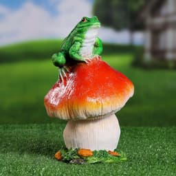 Садовая фигура из полистоуна «Гриб с лягушкой»,14×14×23 см