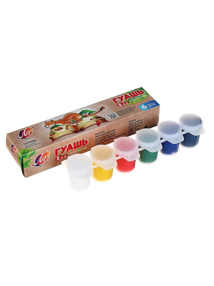 Гуашь 6 цветов × 15 мл ZOO, блок-тара
