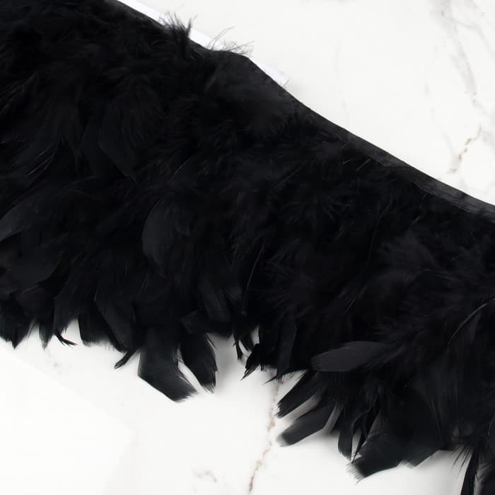 Тесьма с перьями индюка, 13-17 см, 5±0.5 м, чёрная
