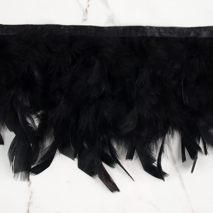 Тесьма с перьями индюка, 13-17 см, 5±0.5 м, чёрная