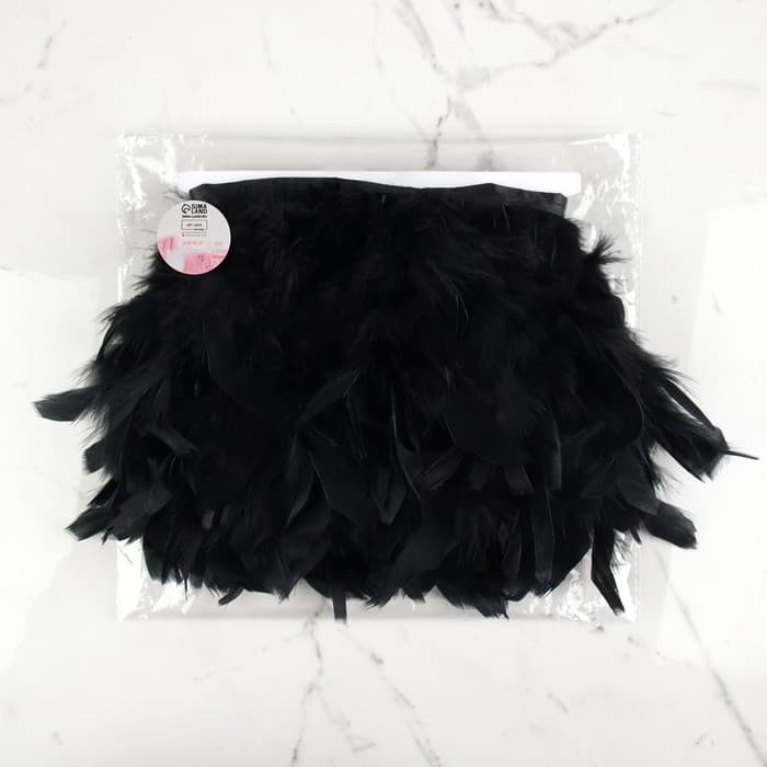 Тесьма с перьями индюка, 13-17 см, 5±0.5 м, чёрная