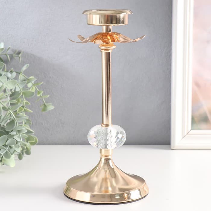 Подсвечник на 1 свечу «Ножка цветка», d=5.5 см, под золото, 11×11×24 см