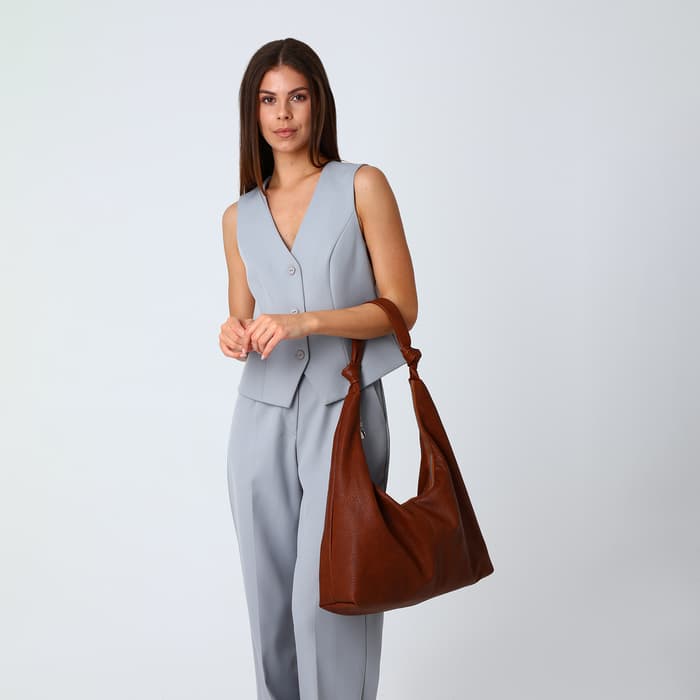 Сумка - мешок женская на молнии, 39×11×27 см, коричневая