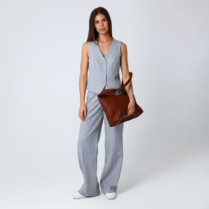 Сумка - мешок женская на молнии, 39×11×27 см, коричневая