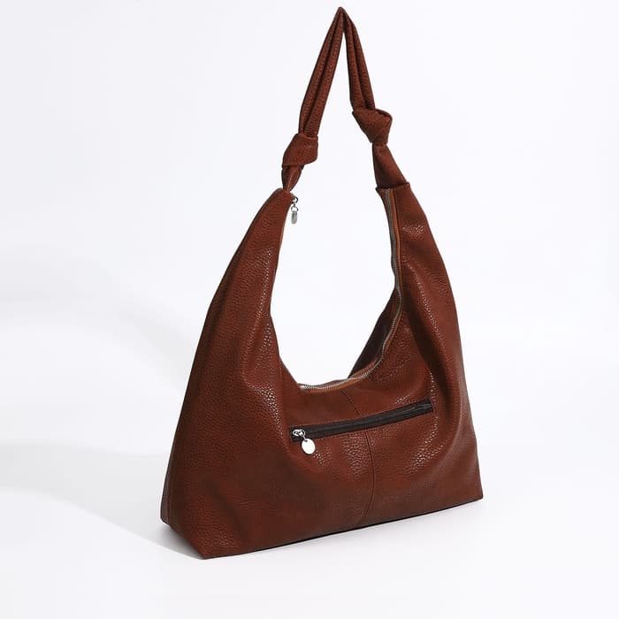 Сумка - мешок женская на молнии, 39×11×27 см, коричневая