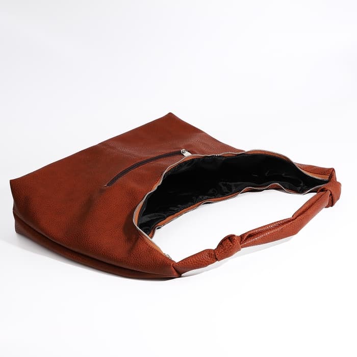 Сумка - мешок женская на молнии, 39×11×27 см, коричневая