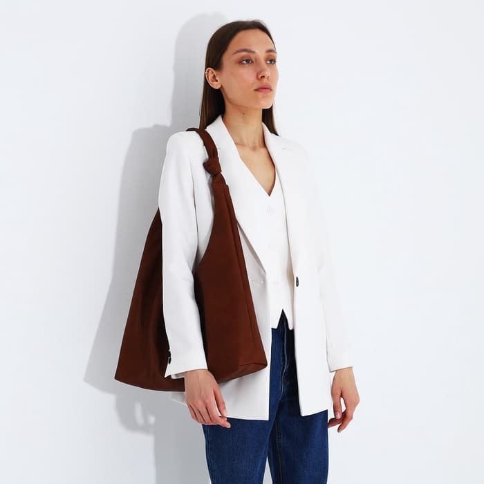 Сумка - мешок женская на молнии, 39×11×27 см, коричневая