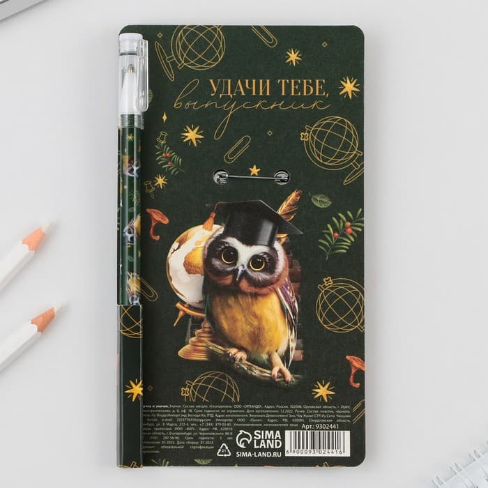 Подарочный набор, ручка шариковая 0.5 мм, значок «Выпускной: Прощай школа»