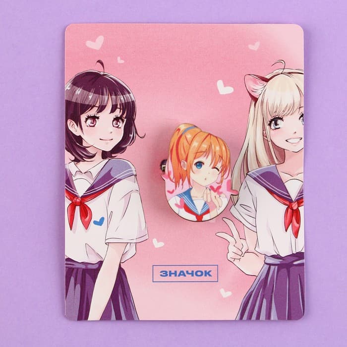 Значок деревянный «Школьницы», аниме, 2.6×3.3 см