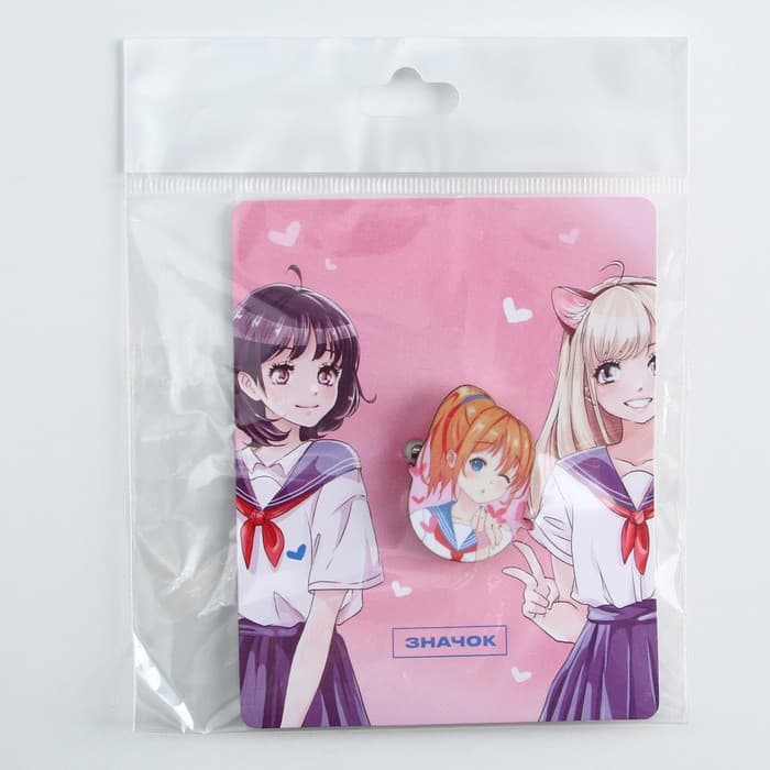 Значок деревянный «Школьницы», аниме, 2.6×3.3 см
