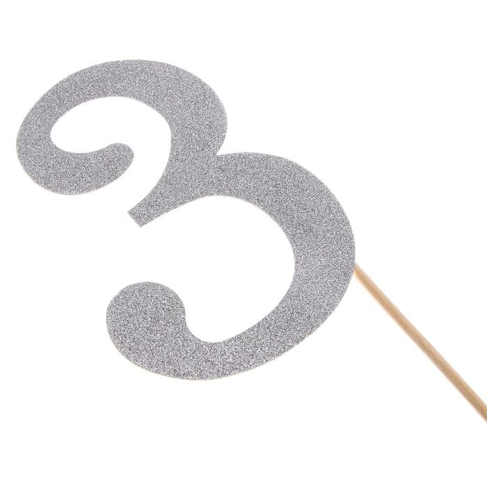 Топпер в торт «3», цвет серебро