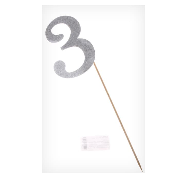 Топпер в торт «3», цвет серебро