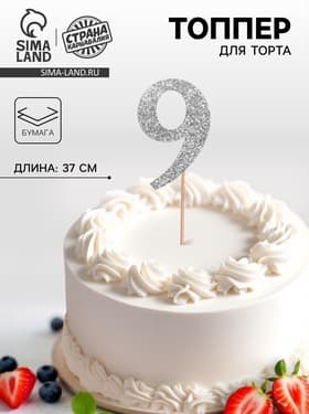 Топпер в торт «9», цвет серебро
