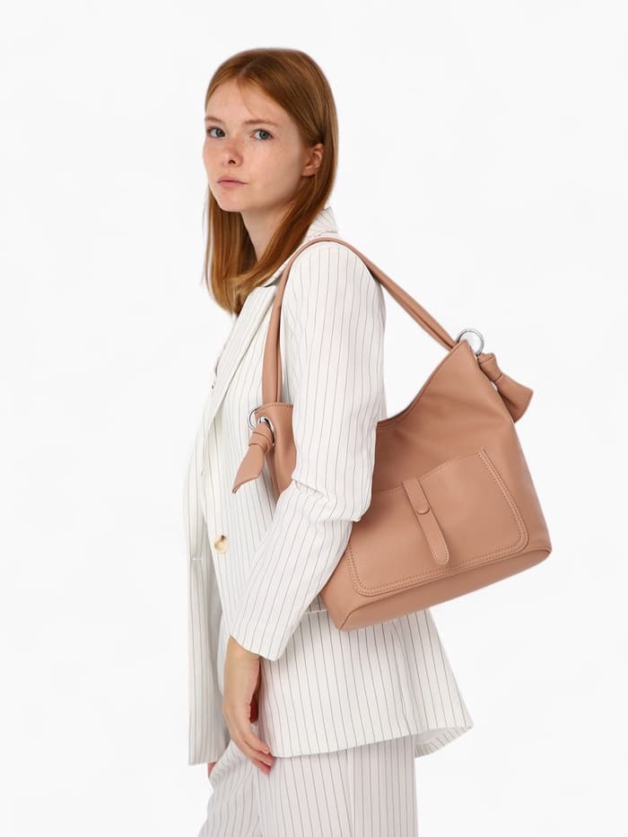 Сумка - мешок женская на молнии, 33×33 см, розовая