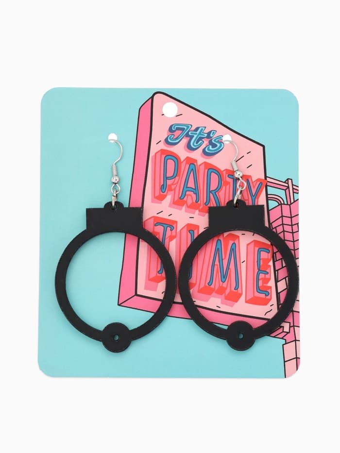 Серьги акриловые «Наручники», чёрные в серебре