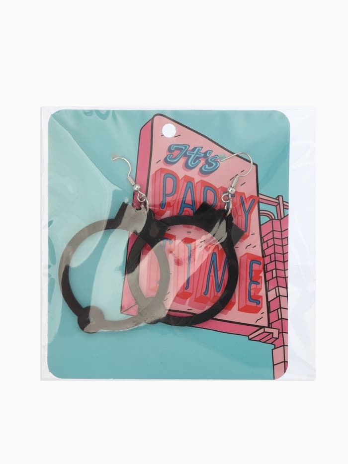 Серьги акриловые «Наручники», чёрные в серебре