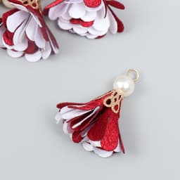 Декор текстиль «Цветок 2 с жемчужиной. Бордовый и белый», набор 6 шт., 3 см