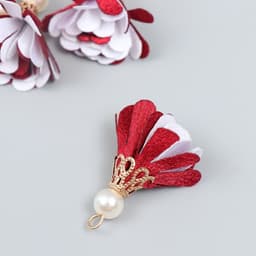 Декор текстиль «Цветок 2 с жемчужиной. Бордовый и белый», набор 6 шт., 3 см