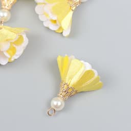 Декор текстиль «Цветок 2 с жемчужиной. Жёлтый и белый», набор 6 шт., 3 см