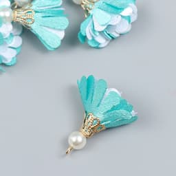 Декор текстиль «Цветок 2 с жемчужиной. Небесный и белый», набор 6 шт., 3 см