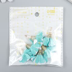 Декор текстиль «Цветок 2 с жемчужиной. Небесный и белый», набор 6 шт., 3 см