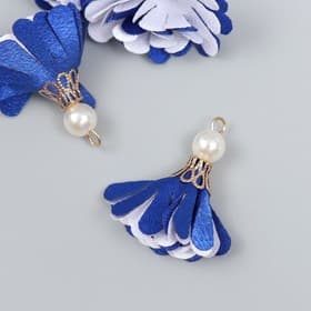 Декор текстиль «Цветок 2 с жемчужиной. Ультрамарин и белый», набор 6 шт., 3 см