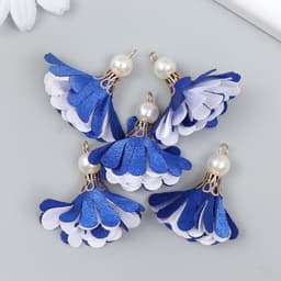 Декор текстиль «Цветок 2 с жемчужиной. Ультрамарин и белый», набор 6 шт., 3 см