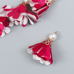 Декор текстиль «Цветок 2 с жемчужиной. Малиновый и белый», набор 6 шт., 3 см