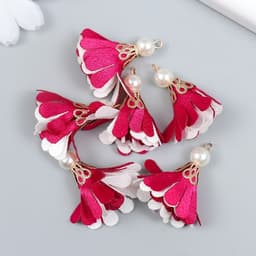 Декор текстиль «Цветок 2 с жемчужиной. Малиновый и белый», набор 6 шт., 3 см