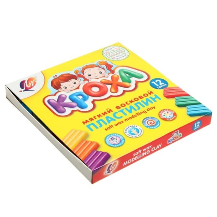Пластилин мягкий (восковой) «Луч. Кроха», 12 цветов, 180 г, со стеком