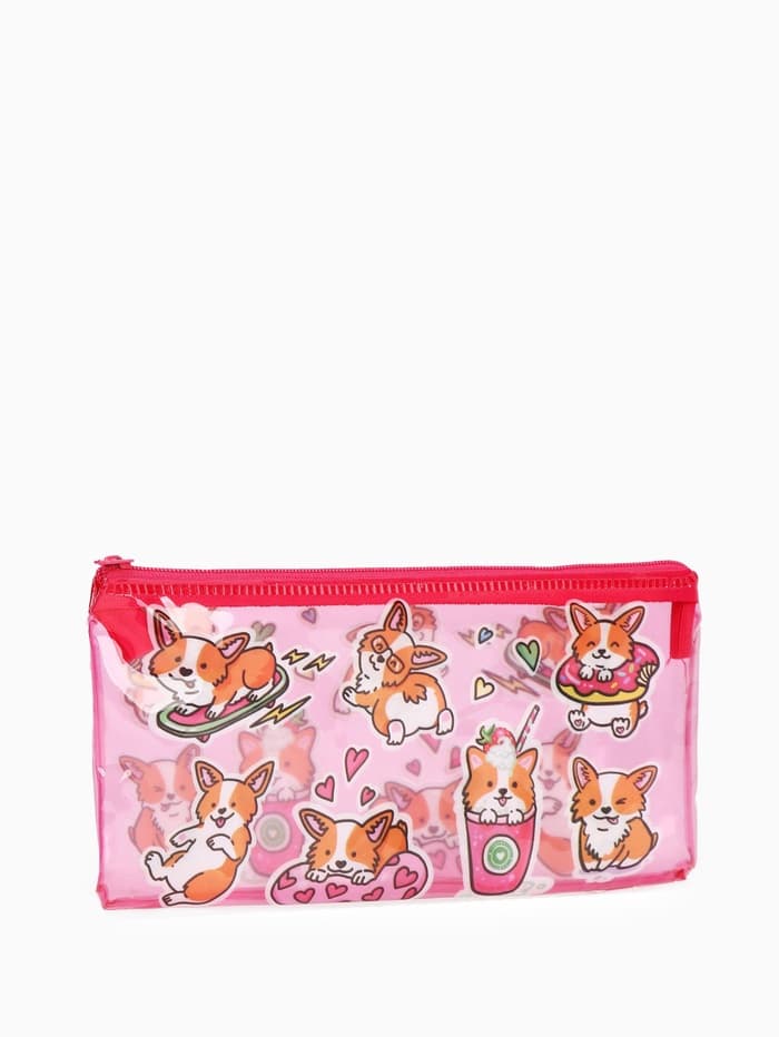 Косметичка - пенал на молнии, с ярким принтом, розовая