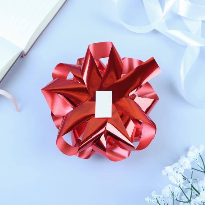 Подарочный Бант - звезда № 14, красный, металлик, для упаковки подарков