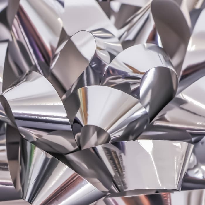 Подарочный Бант - звезда № 14, серебристый, металлик, для упаковки подарков