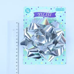 Подарочный Бант - звезда № 14, серебристый, металлик, для упаковки подарков