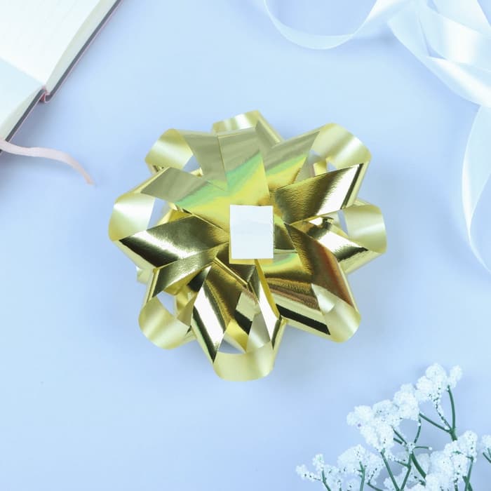 Подарочный Бант - звезда № 14, золотой, металлик, для упаковки подарков
