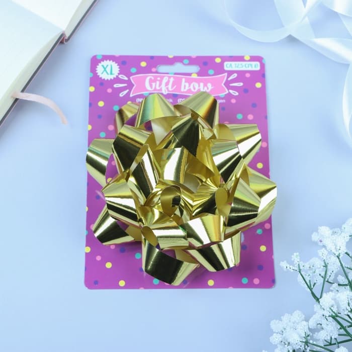 Подарочный Бант - звезда № 14, золотой, металлик, для упаковки подарков