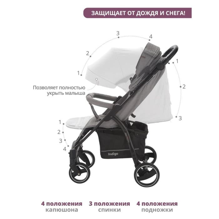 Коляска прогулочная детская Indigo SIGMA LUX, цвет серый