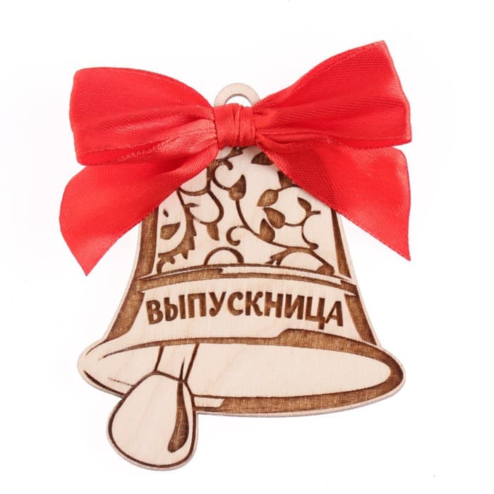 Значок - колокольчик «Выпускница», дерево, 7×8.5 см, 1 шт.
