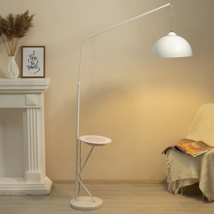 Торшер с беспроводной зарядкой для телефона «Велл» Е27 40 Вт динамик белый 90×35×168-185 см