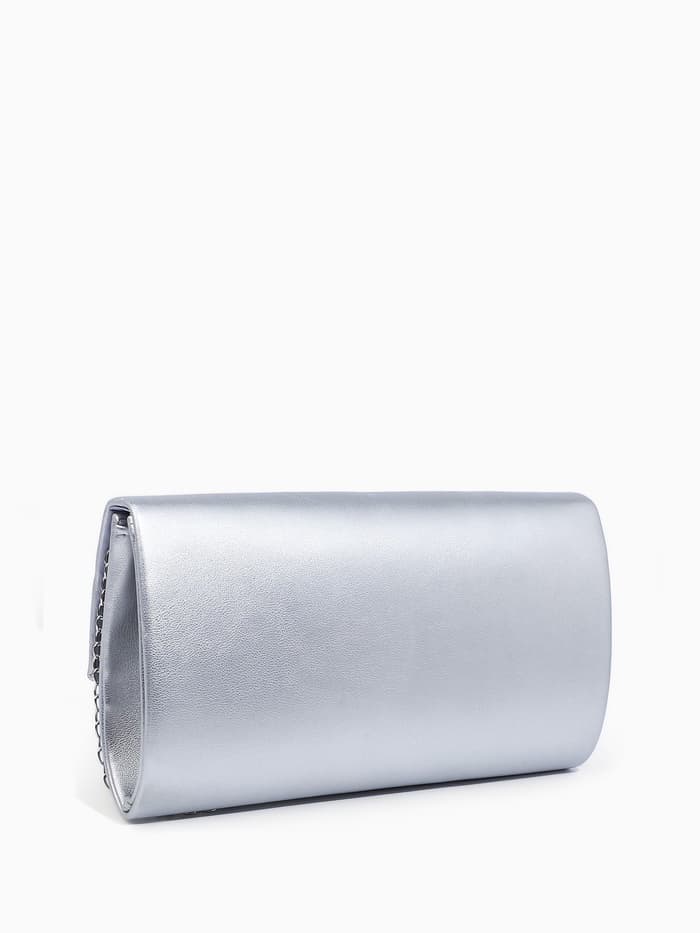 Сумка-клатч женская вечерняя на магните, с длинной цепочкой, серебристая