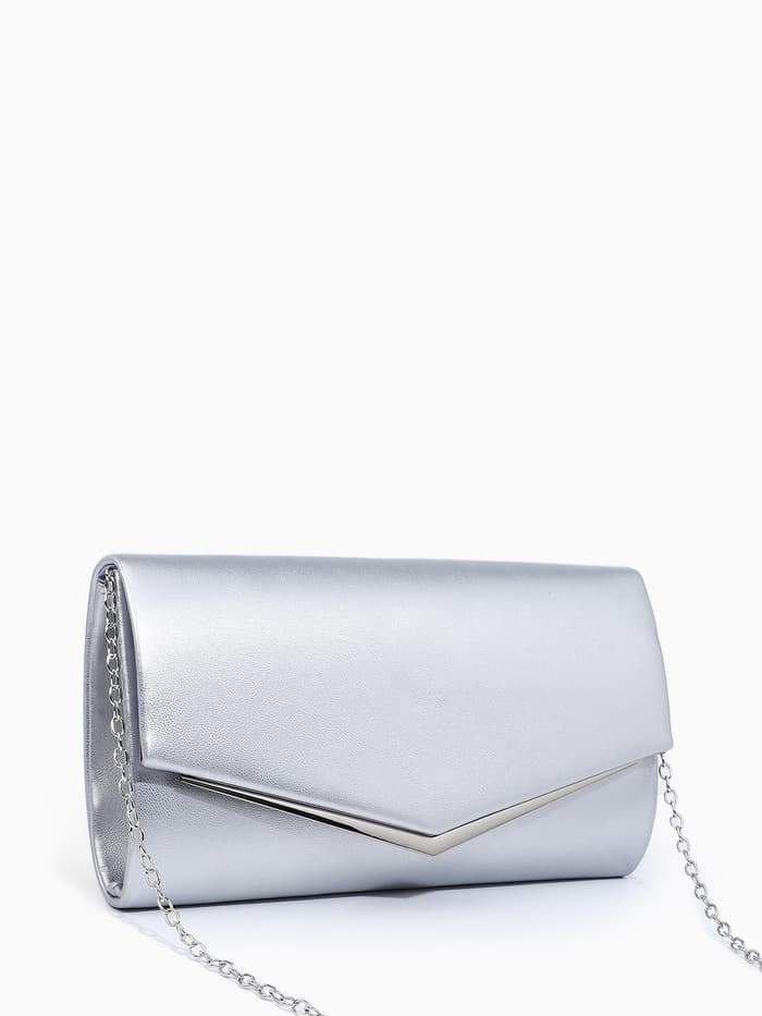 Сумка-клатч женская вечерняя на магните, с длинной цепочкой, серебристая