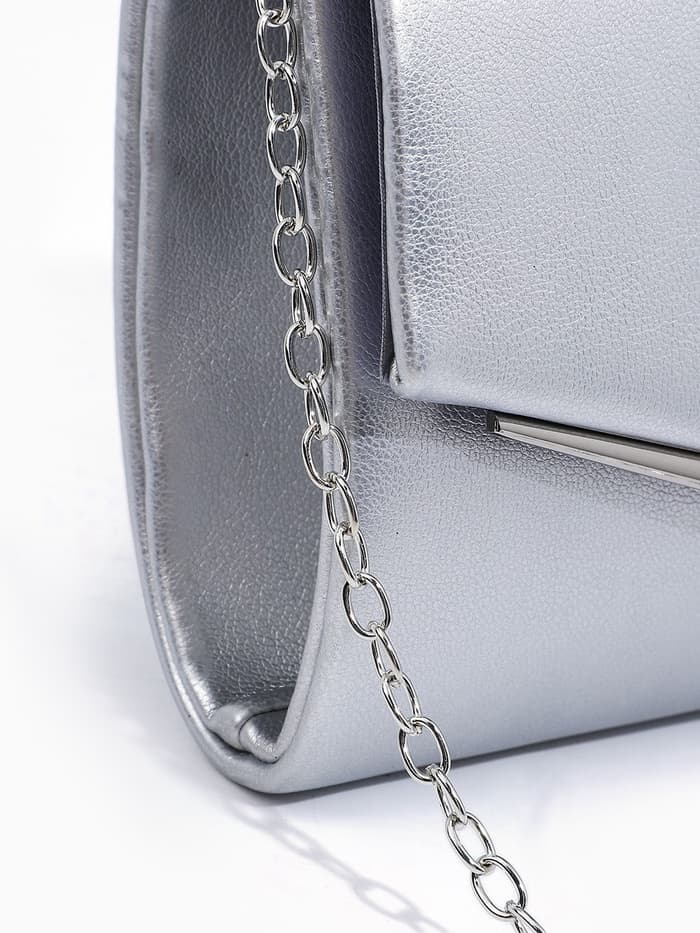 Сумка-клатч женская вечерняя на магните, с длинной цепочкой, серебристая