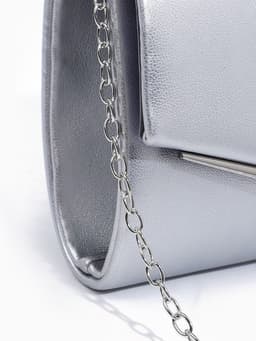 Сумка-клатч женская вечерняя на магните, с длинной цепочкой, серебристая