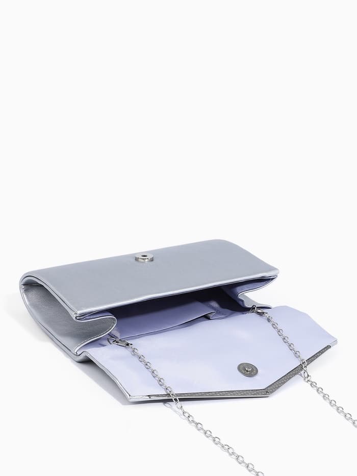 Сумка-клатч женская вечерняя на магните, с длинной цепочкой, серебристая